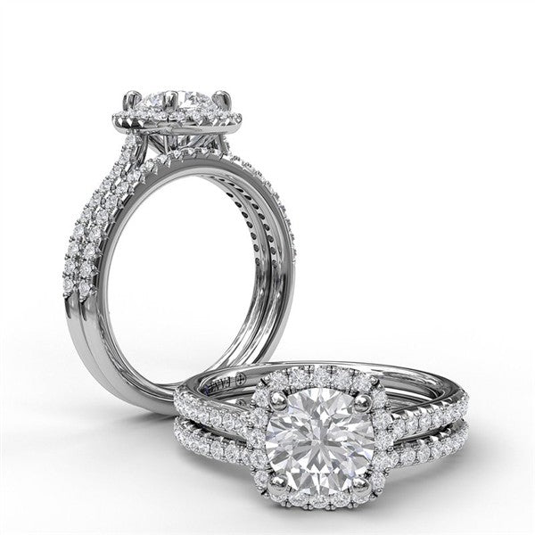 14K Cushion Halo Diamond Semi-Mount Engagement Ring