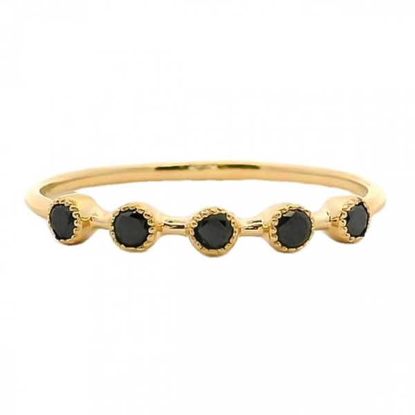 14K Spaced Out Milgrain Bezel Black Diamond Stackable Ring