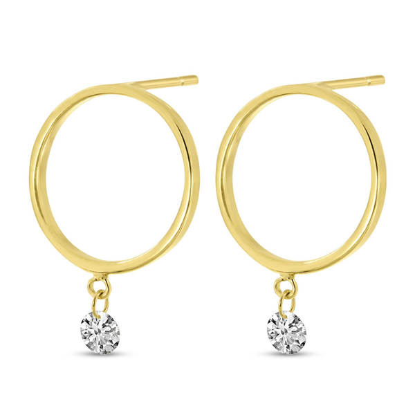 14K Pierced Diamond Front Hoop Earrings