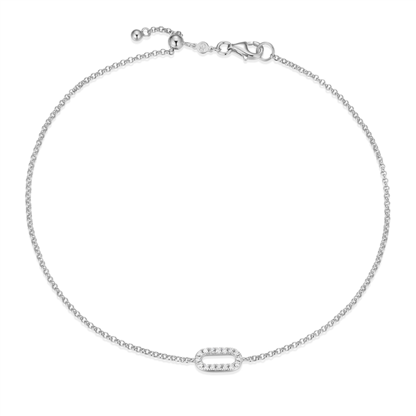 Silver Single Pave Lab Grown Diamond Paperclip Anklet