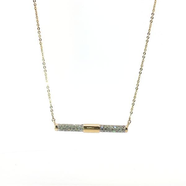 14K White Diamond Pave Tube Bar Necklace