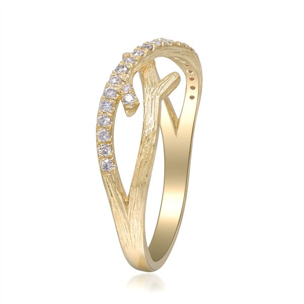 14K Engraved Branch Diamond Wedding Band