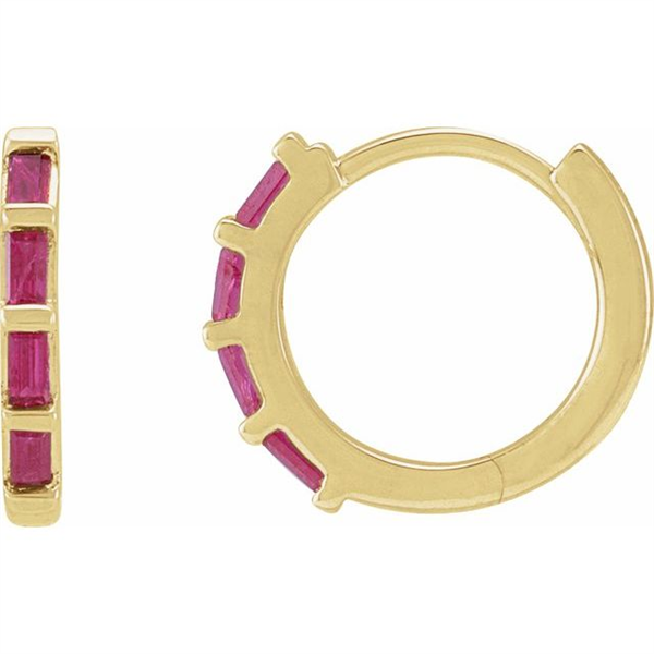 14 Karat Yellow Ruby Huggie Hoop Earrings