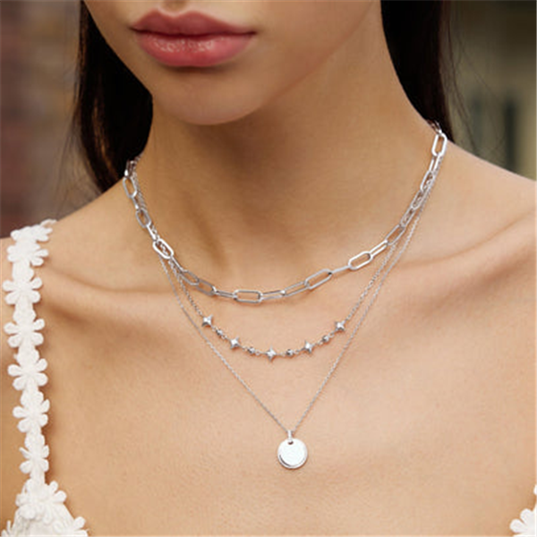 Sterling Silver Sparkling Star Station Necklace