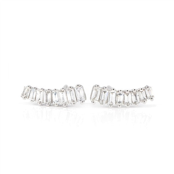 14K Baguette Diamond Climber Stud Earrings
