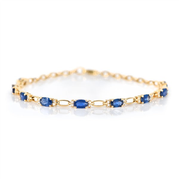 14K Oval Link Blue Sapphire & Diamond Bracelet