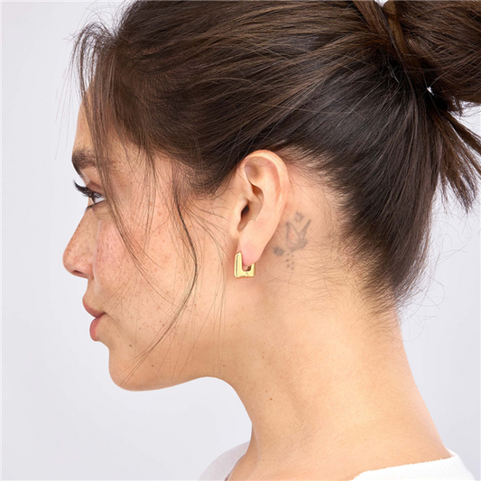 14K Rounded Square Huggie Earrings