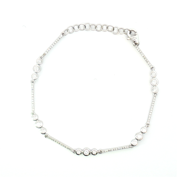 14 Karat White Gold Thin Diamond Bar Link Bracelet