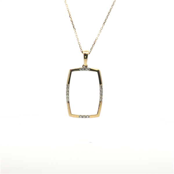 14 Karat Yellow Gold Diamond Open Rectangle Pendant
