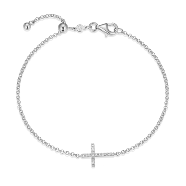 Sterling Silver Lab Grown Diamond Cross Bolo Bracelet