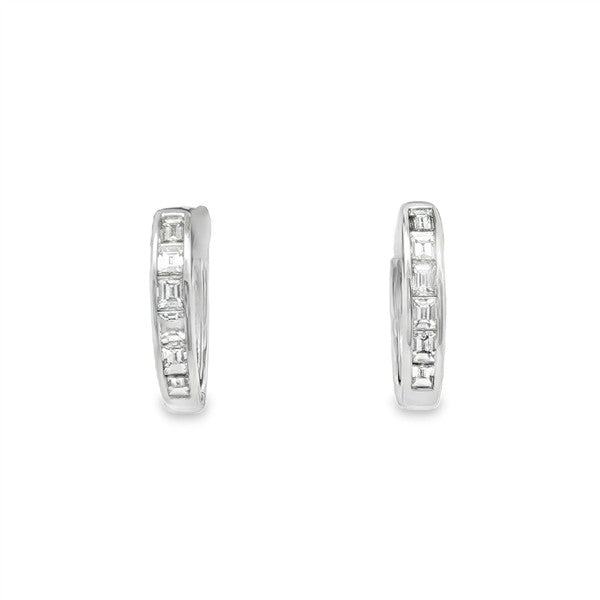 14K Channel-Set Baguette Diamond Hoop Earrings
