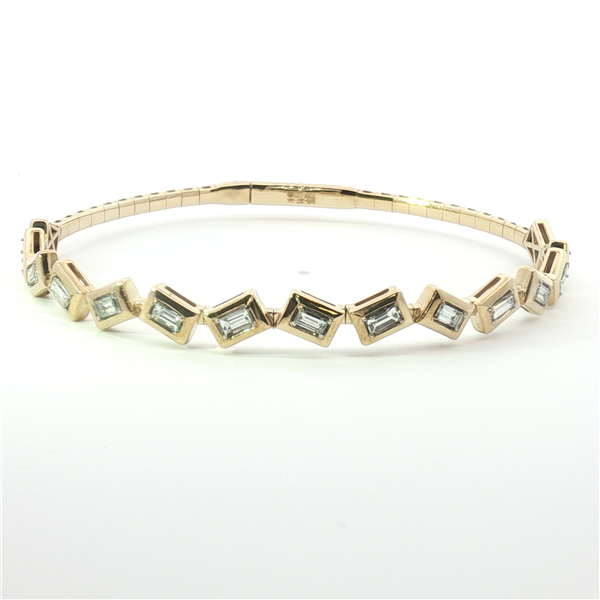 14K Tilting Bezel Baguette Diamond Bangle Bracelet