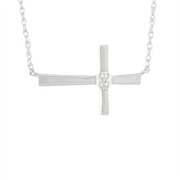 14K Sideways Cross Diamond Necklace