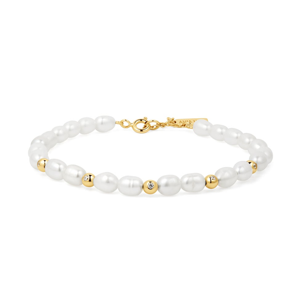14K Yellow Gold Plated Pearl & CZ Bezel Bracelet
