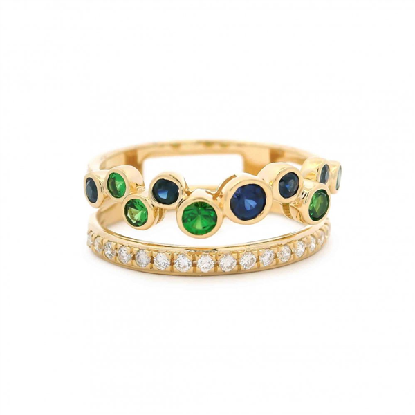 14 Karat Yellow Tsavorite Garnet Bubble Bezel Fashion Ring