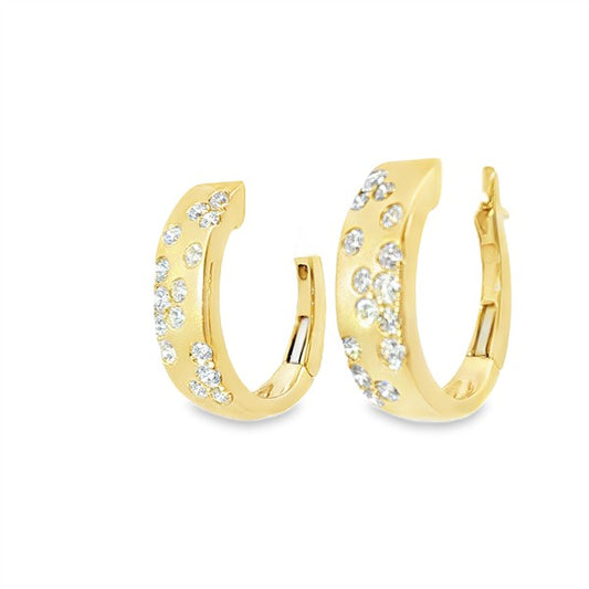 14K Scattered Flush-Set Diamond Wide Huggie Hoop Earrings
