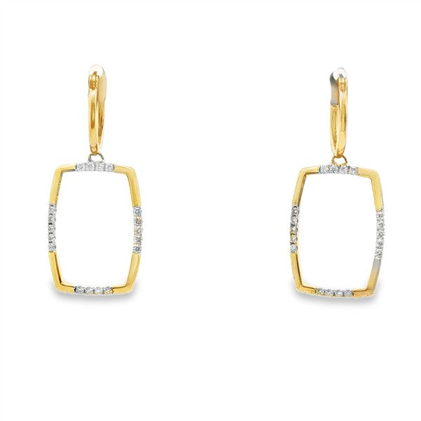 14K Open Rectangle Diamond Dangle Earrings