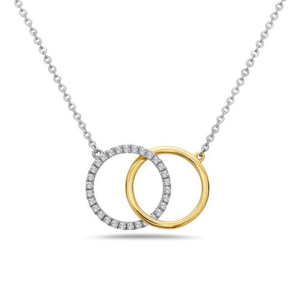 14K Two Tone Gold Double Circle Diamond Necklace