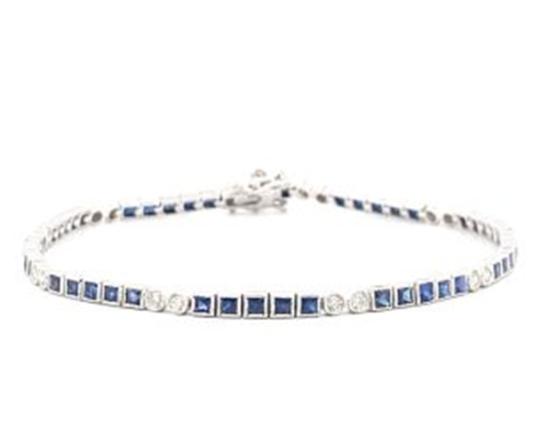 14K Princess Blue Sapphire & Diamond Line Bracelet