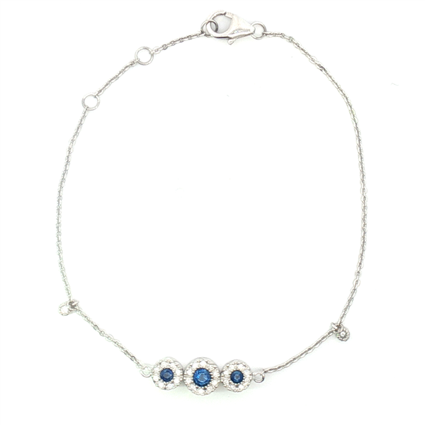 14K Blue Sapphire & Diamond Halo Stationary Chain Bracelet