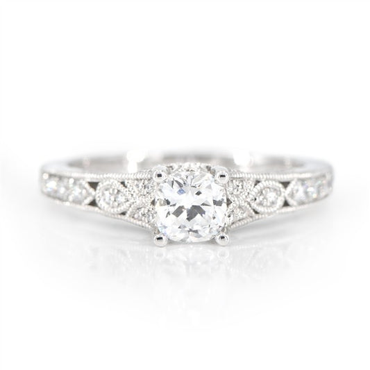 14K Hand-Engraved Diamond Semi-Mount Engagement Ring