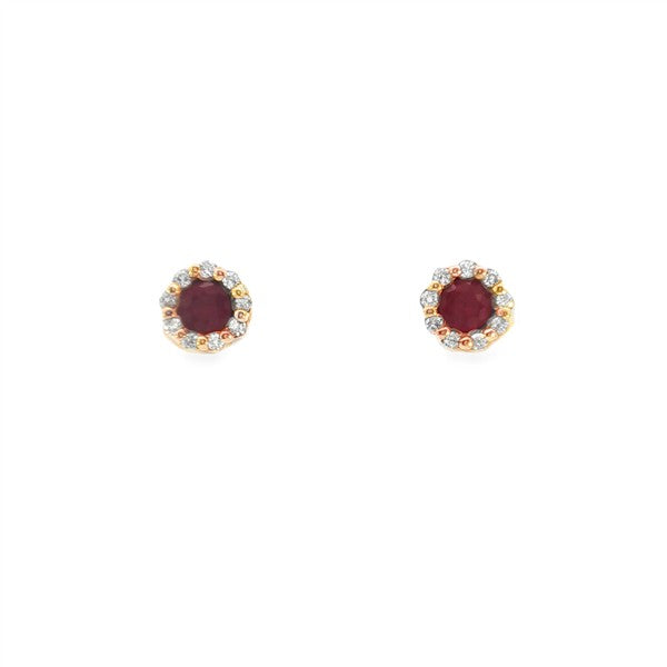 14K Polished Ruby & Diamond Halo Stud Earring