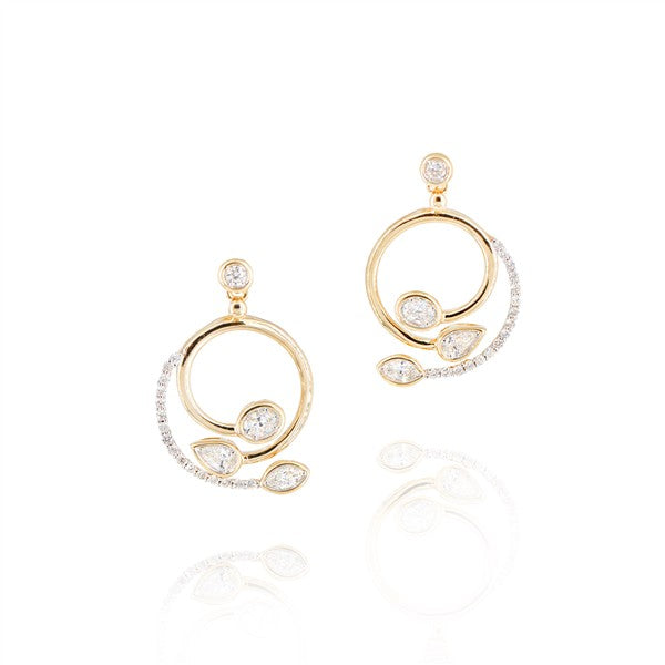 14K Bezel-Set Multi-Shape Diamond Swirl Drop Stud Earring