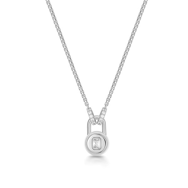 Sterling Silver Linked Locket Emerald-Cut CZ Necklace