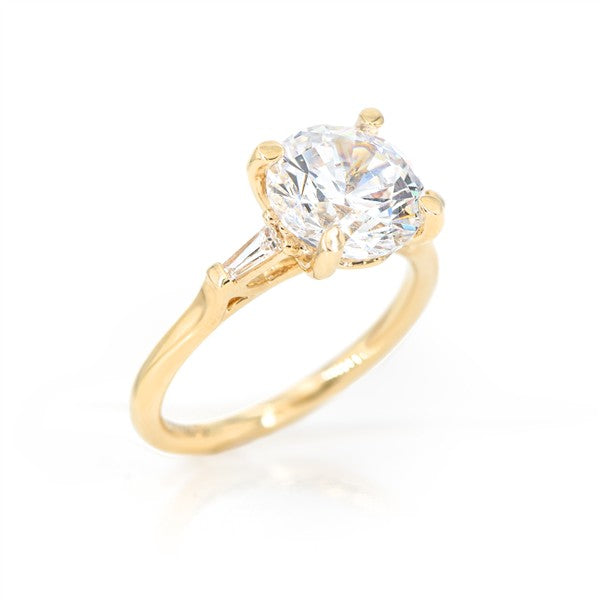 14K Tapered Baguette 3ct Round Diamond Semi-Mount Engagement Ring