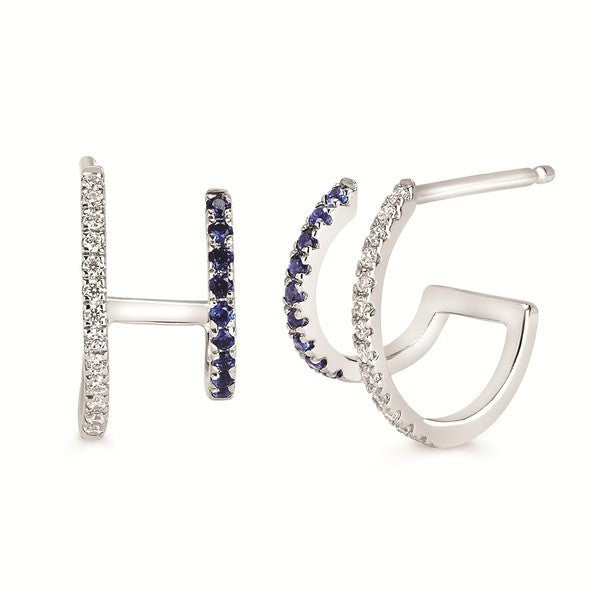 10 Karat White Gold Sapphire & Diamond Double Hoop Earrings