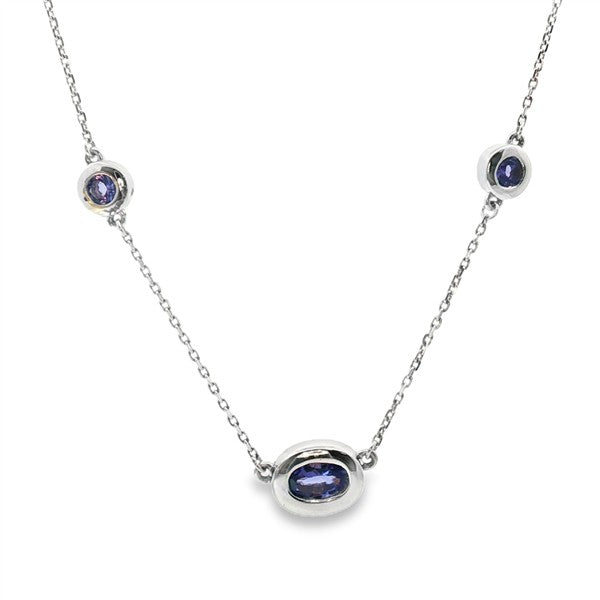 18K East West Wide Bezel Oval Tanzanite Stationary Necklace