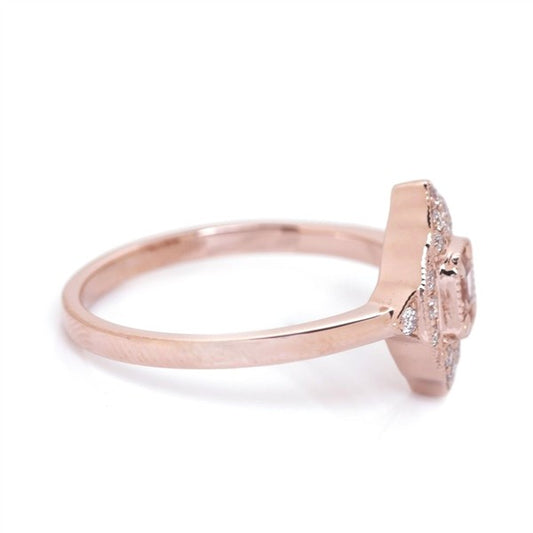 14 Karat Rose Gold Morganite Marquise Halo Fashion Ring