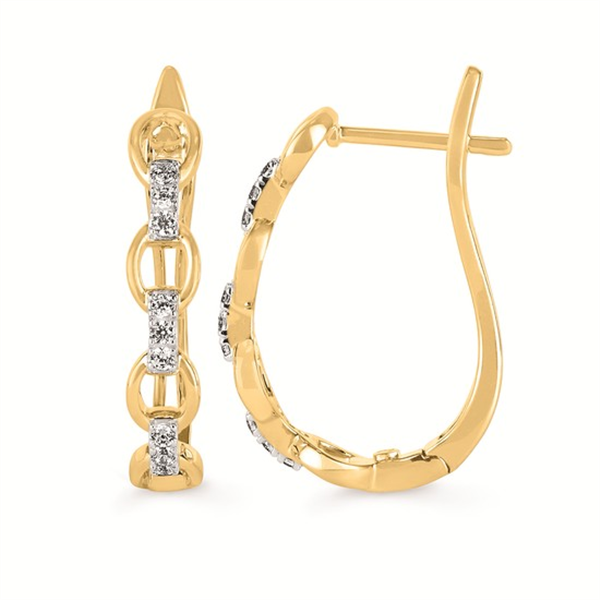 14K Yellow Gold Diamond Link Hoop Earrings