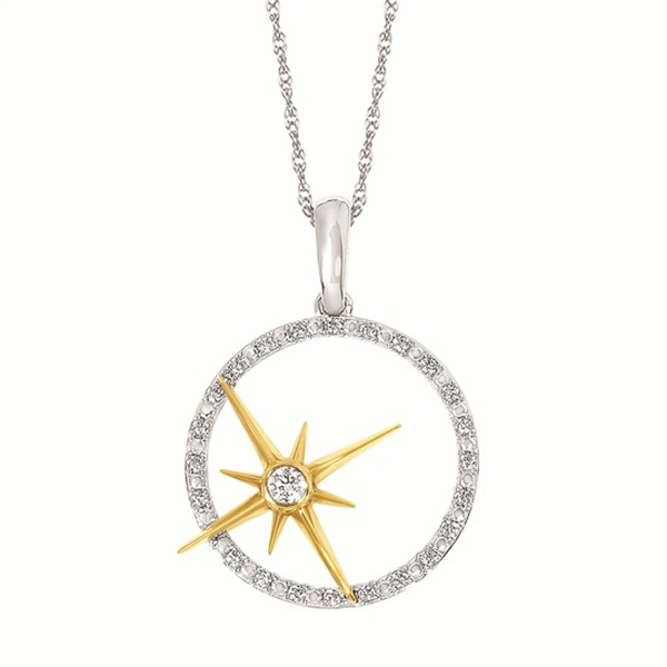 14K Starburst Circle Diamond Pendant