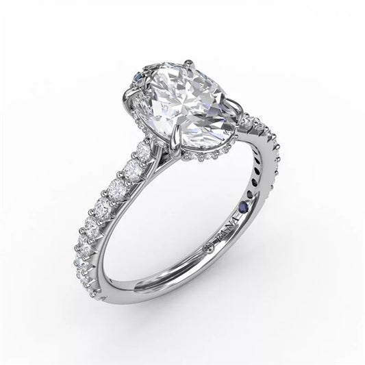 14K Classic Pave Hidden Halo Diamond Semi-Mount Engagement Ring