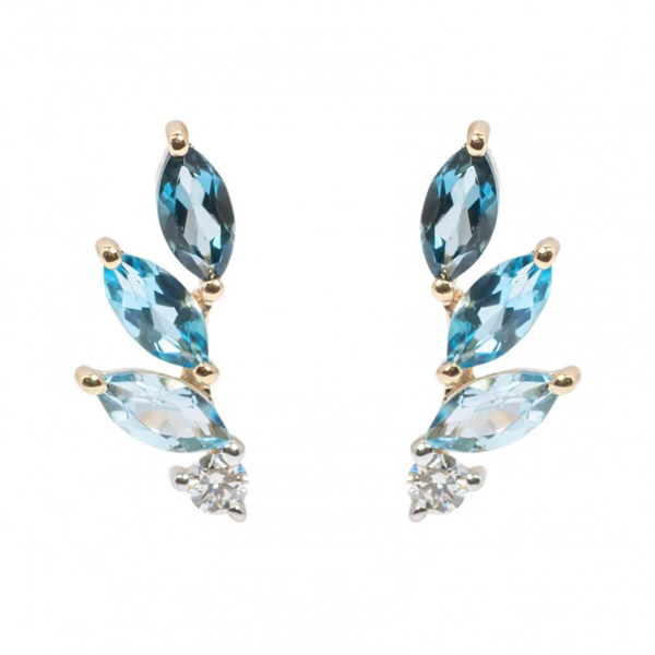 14K Blue Topaz Ombre Flared Climber Stud Earrings