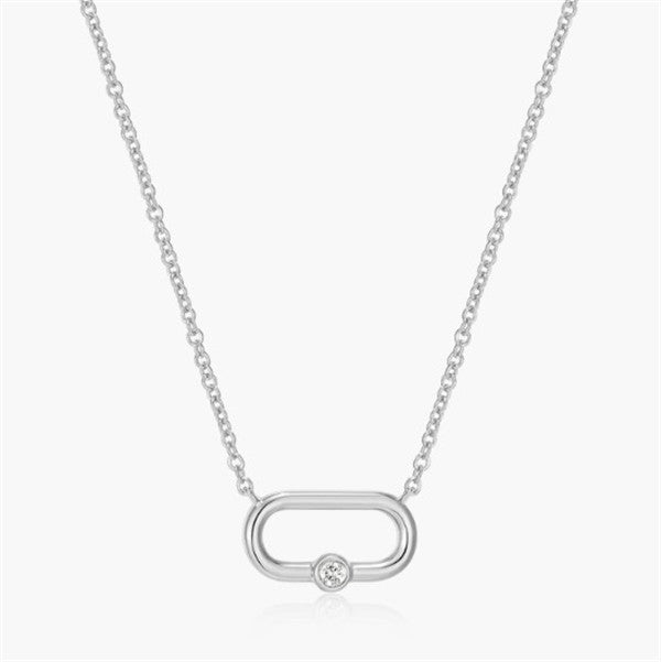 Sterling Silver Oval Link Diamond Necklace