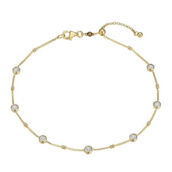 Gold Plated Curb & Spacer Lab Grown Diamond Station Anklet