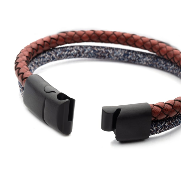 Grey Cord & Brown Cowhide Leather Stacking Duo Bracelet