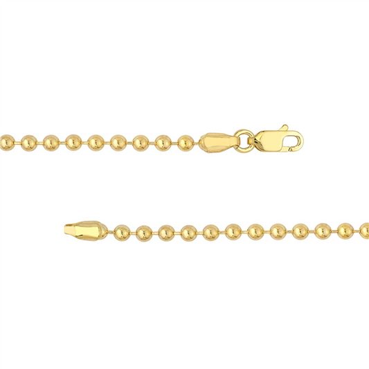 14 Karat Yellow Gold 3mm Bead Chain Bracelet