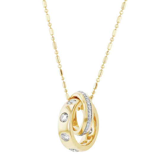 14 Karat Yellow Diamonds Interlocking Rings Necklace