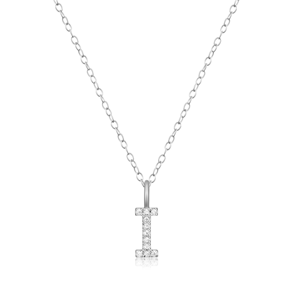 Sterling Silver Initial "I" Lab Grown Diamond Necklace