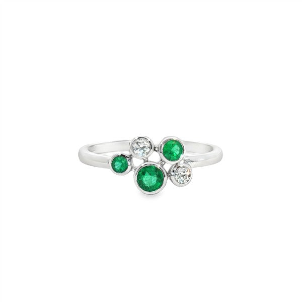 14K Cluster Bezel Emerald & Diamond Fashion Ring
