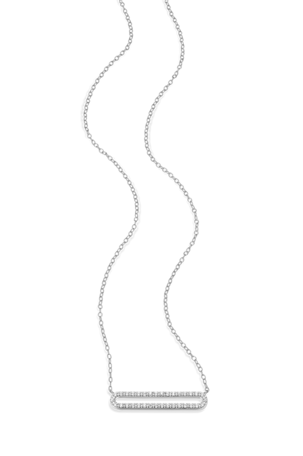 Sterling Silver Lab Grown Diamond Stationary Paperclip Charm Necklace