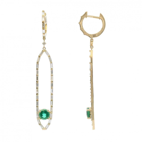 14K Emerald & Baguette Diamond Luxe Drop Earrings