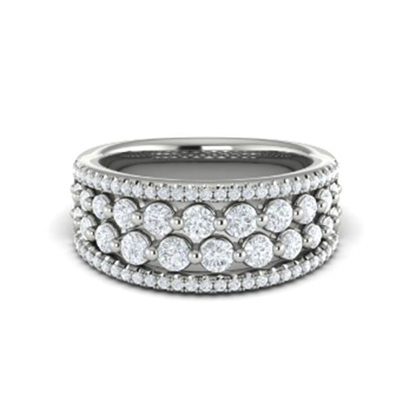 14K White Gold Multi-Row Diamond Statement Ring