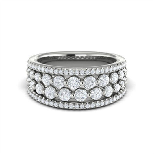 14K White Gold Multi-Row Diamond Statement Ring