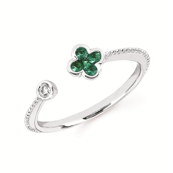 14 Karat White Gold Emeralds Open Bezel Clover Fashion Ring