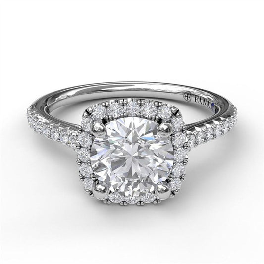 14K Cushion Halo Diamond Semi-Mount Engagement Ring