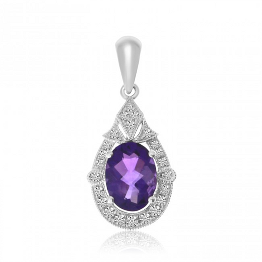 14K Vintage Inspired Oval Amethyst Pendant